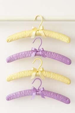4 Vintage Padded Hangers Purple Yellow